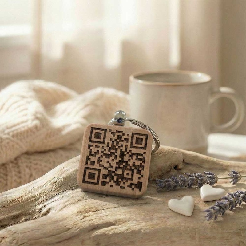 Wooden Qr Code Keyring QR Code side